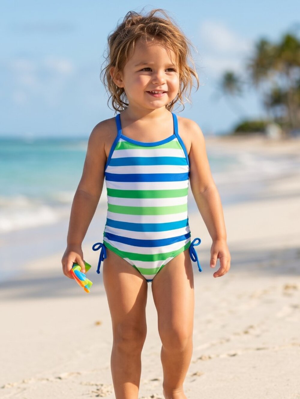 NWT | Kanu Surf Toddler Girls Blue & Lime Green Striped One-Piece Swimsuit | 3T